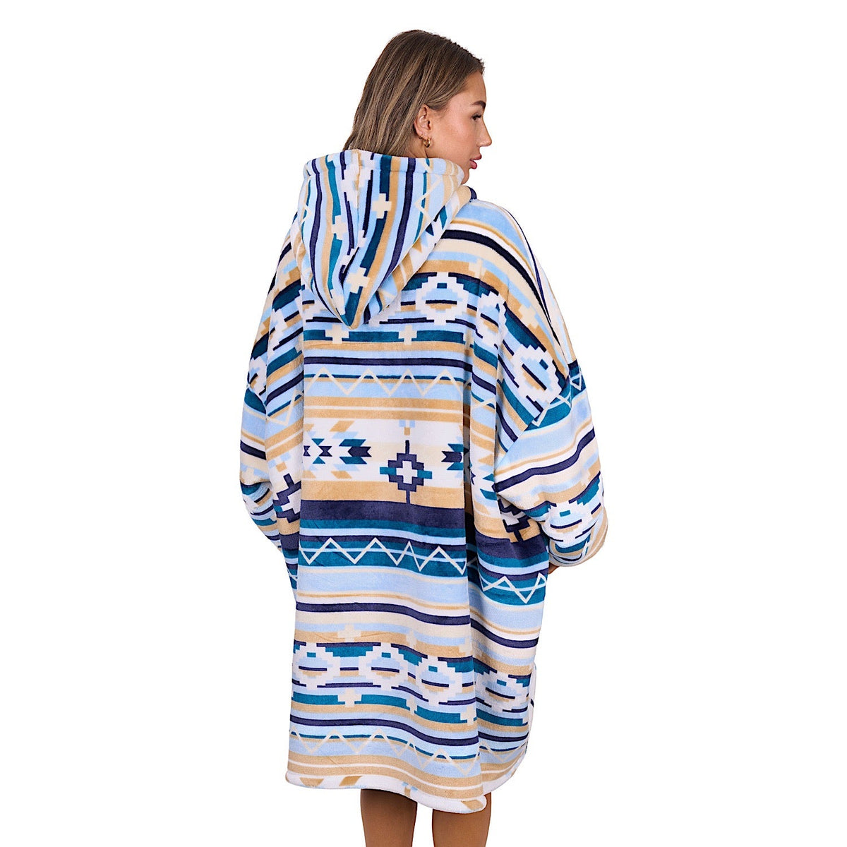 Pure Western Adults Aztec Snuggle Hoodie - Natural/Blue
