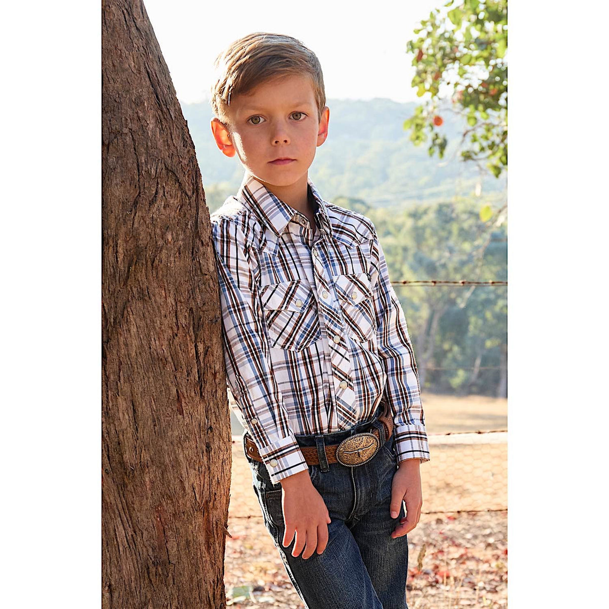 Pure Western Boy’s Evan Shirt White/Tan
