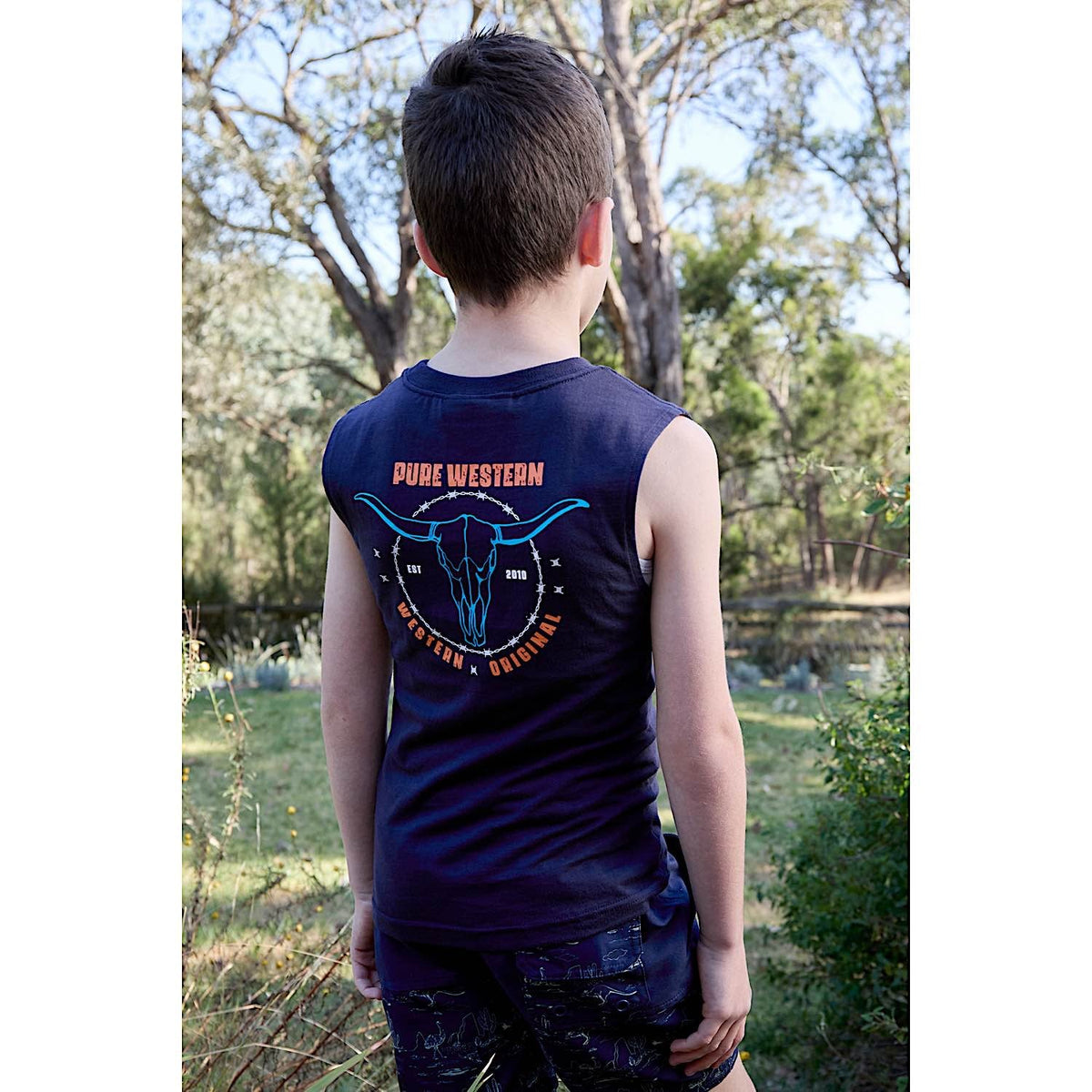 Pure Western Boy’s Fred Muscle Tank Navy