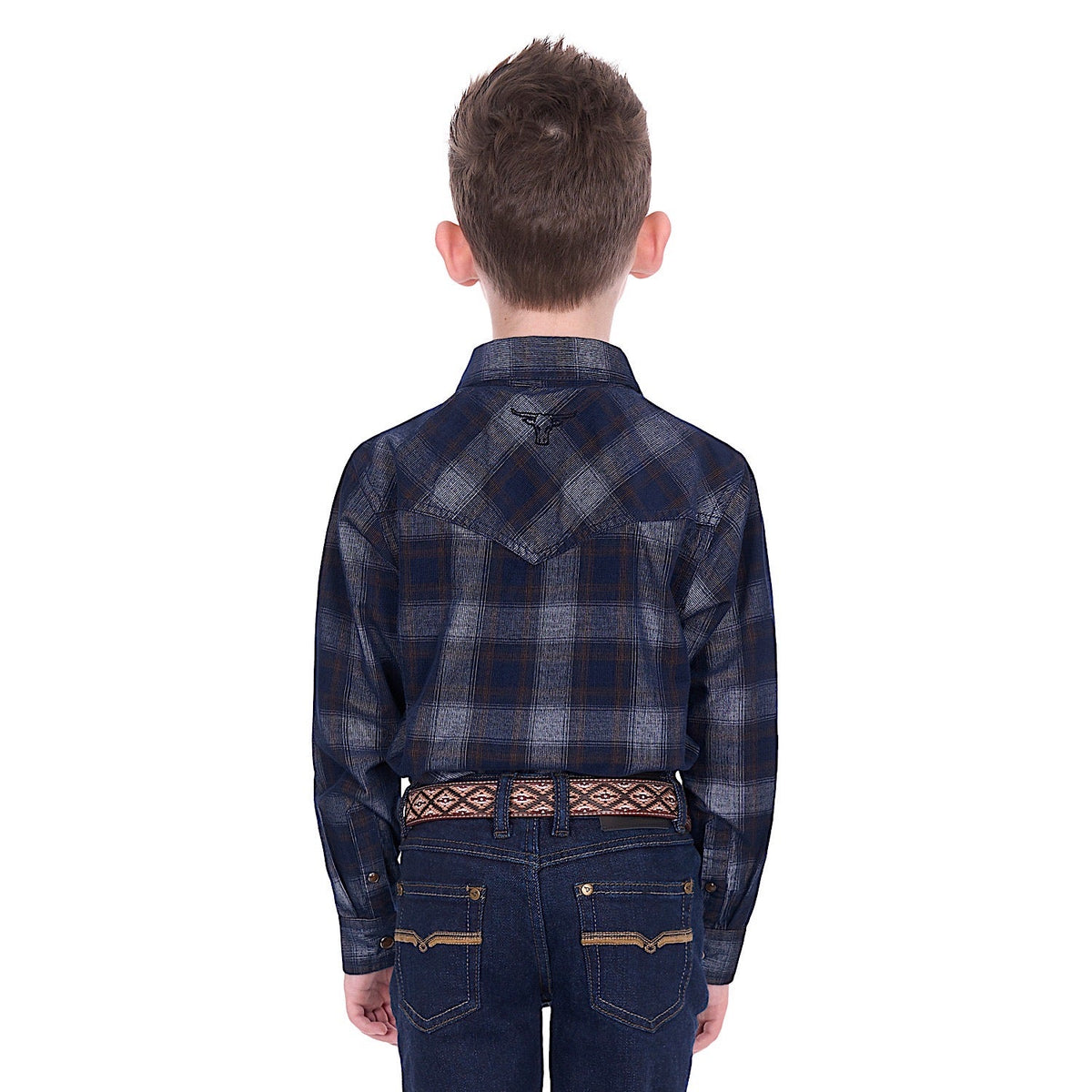 Pure Western Boy’s Harley Cord Shirt - Navy/Tan