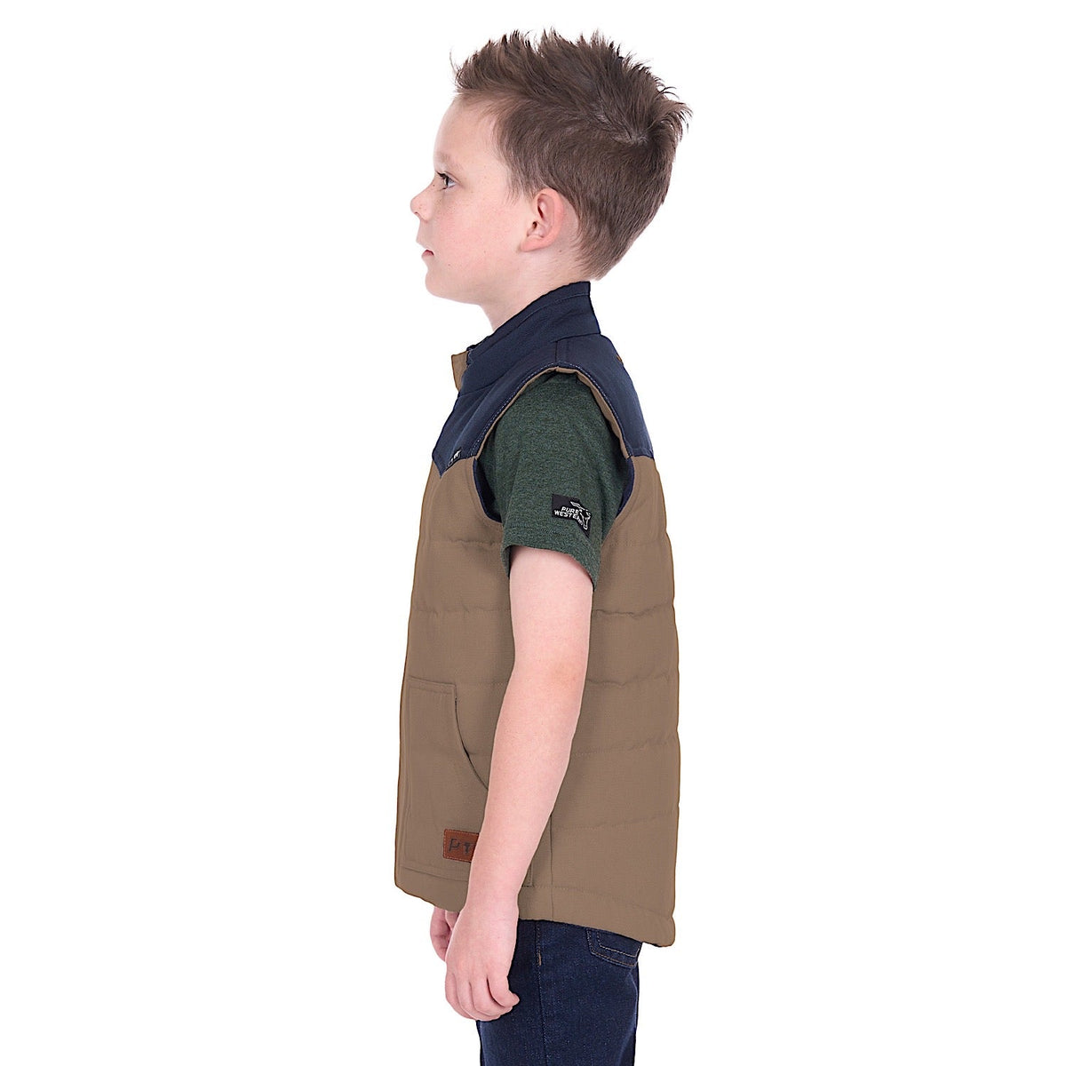 Pure Western Boy’s Jamie Reversible Vest - Stone/Navy
