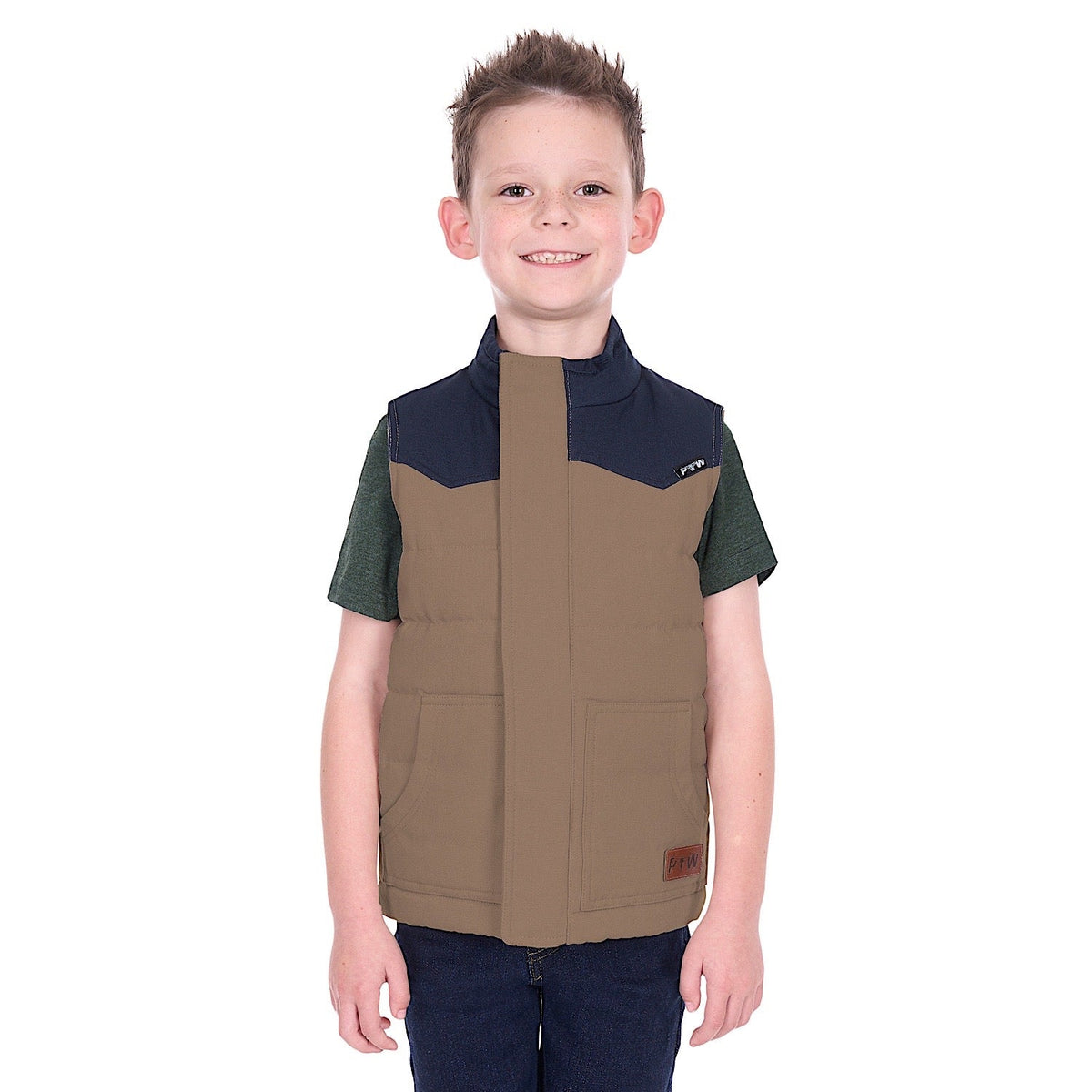 Pure Western Boy’s Jamie Reversible Vest - Stone/Navy
