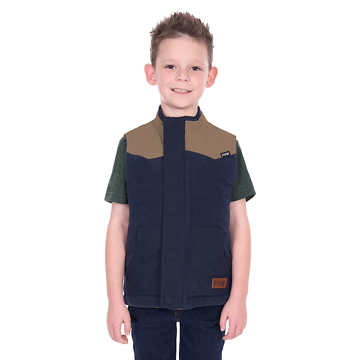 Pure Western Boy’s Jamie Reversible Vest - Stone/Navy