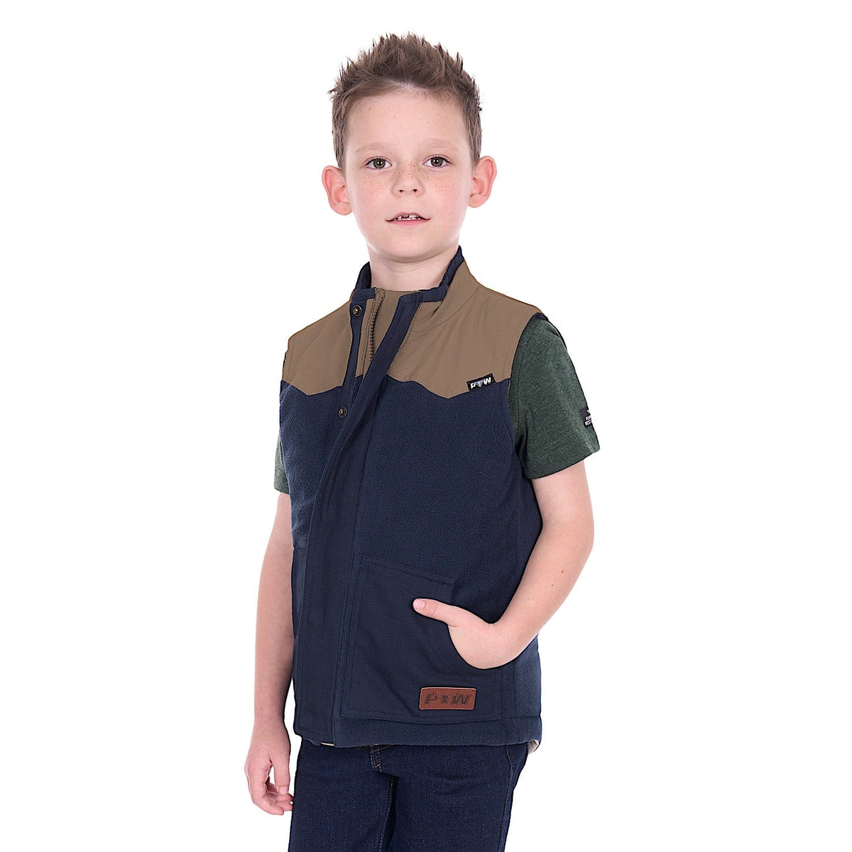 Pure Western Boy’s Jamie Reversible Vest - Stone/Navy