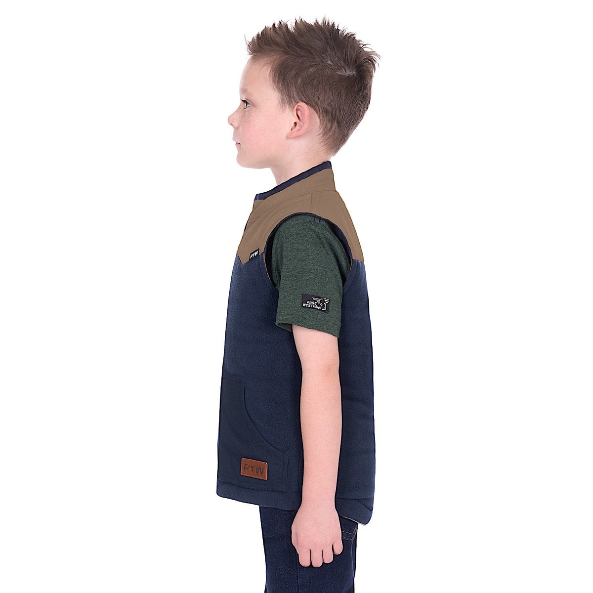Pure Western Boy’s Jamie Reversible Vest - Stone/Navy
