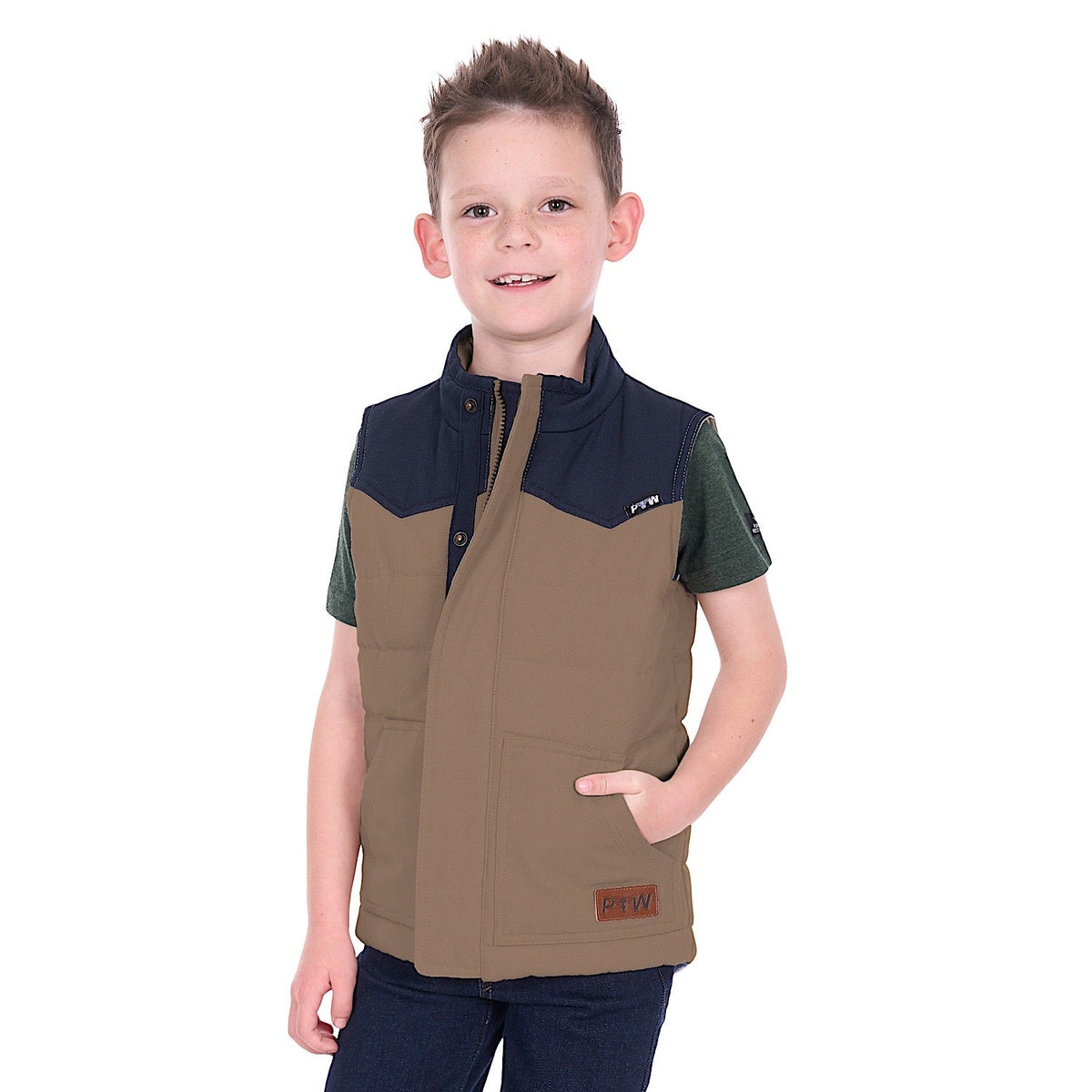Pure Western Boy’s Jamie Reversible Vest - Stone/Navy