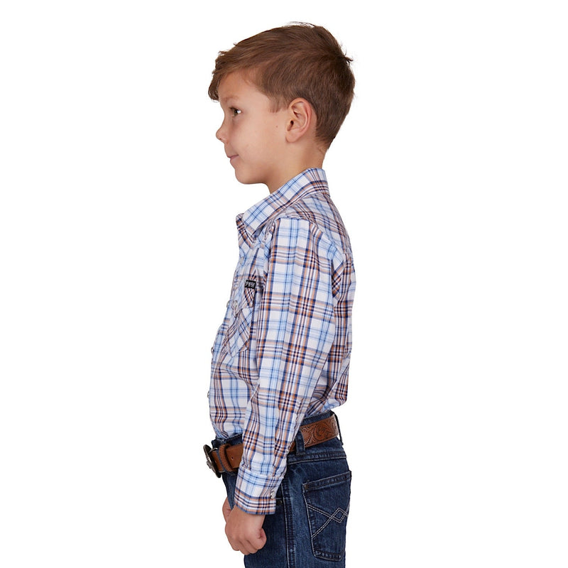 Pure Western Boys Lucas Check Western L/S Shirt White/Blue