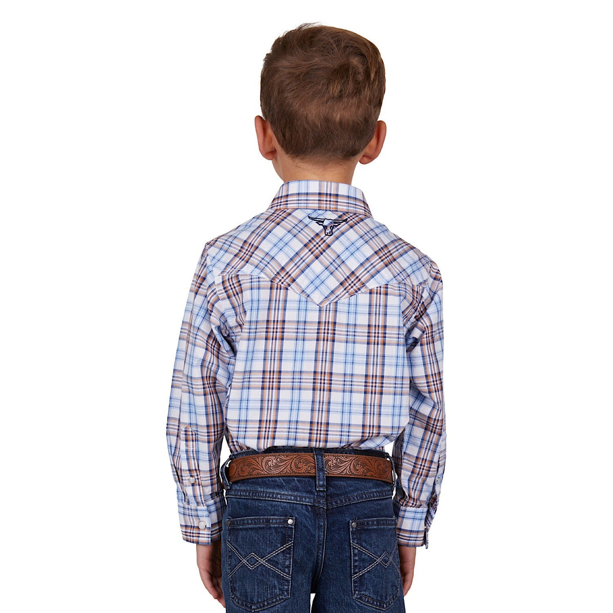 Pure Western Boys Lucas Check Western L/S Shirt White/Blue