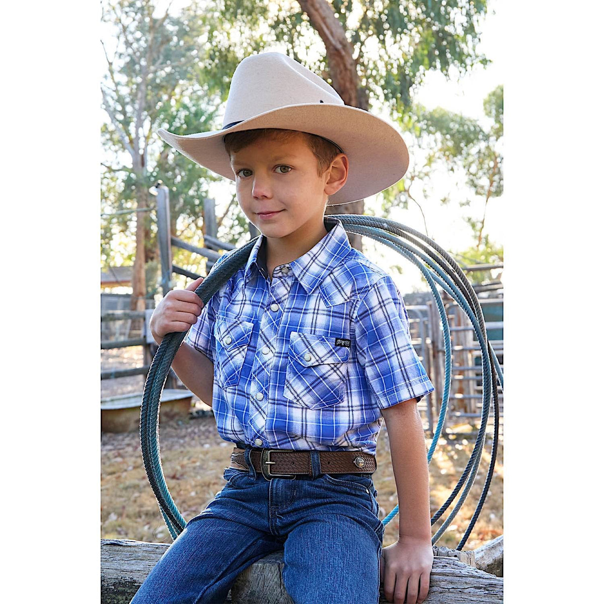 Pure Western Boy’s Mark Short Sleeve Shirt Royal