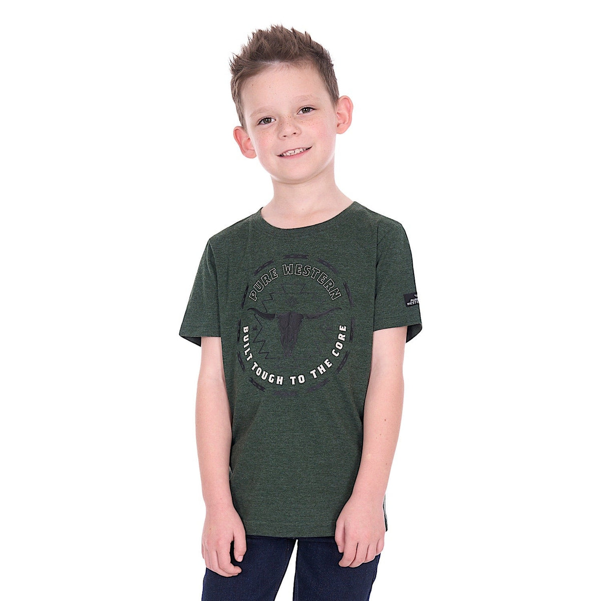 Pure Western Boy’s Oscar T-Shirt - Green Marle