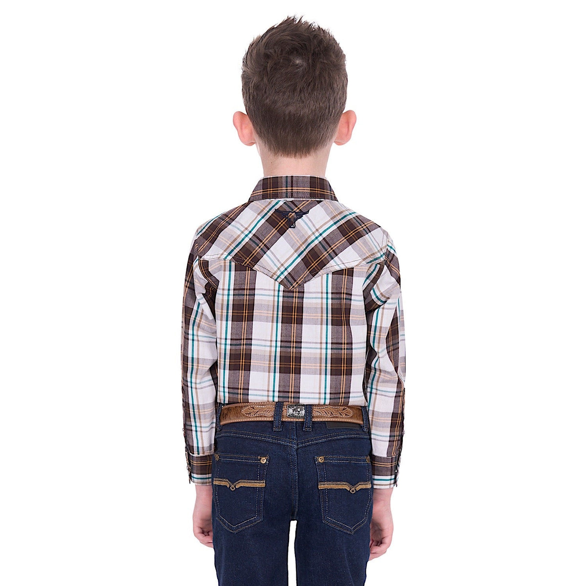 Pure Western Boy’s Roger Shirt - Dark Tan/White