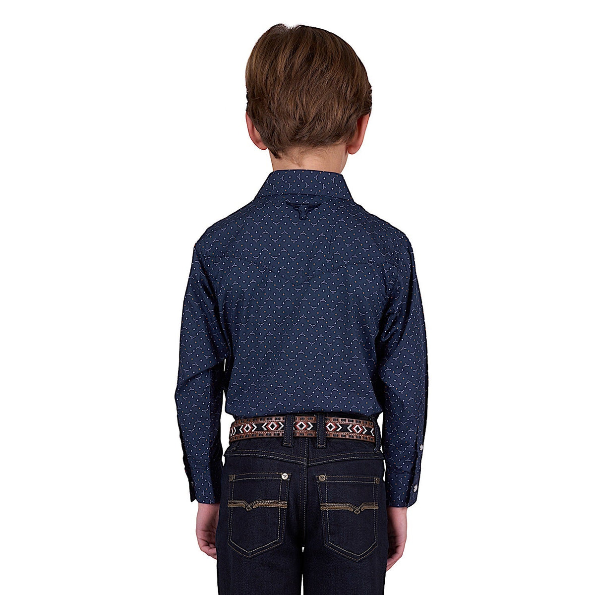 Pure Western Boy’s Ross Print Western Shirt - Navy