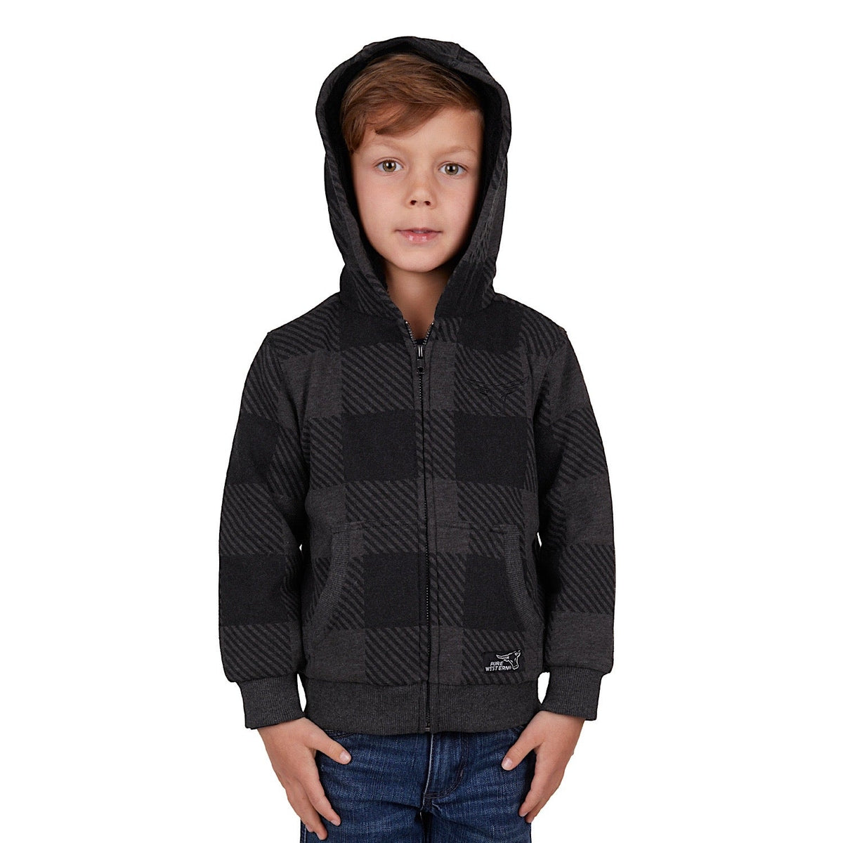 Pure Western Boys Tonkins Zip Through Hoodie Charcoal Marle