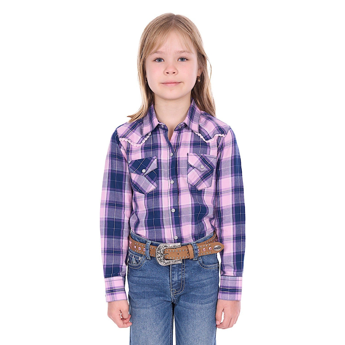 Pure Western Girl’s Arleen Shirt - Pink/Navy