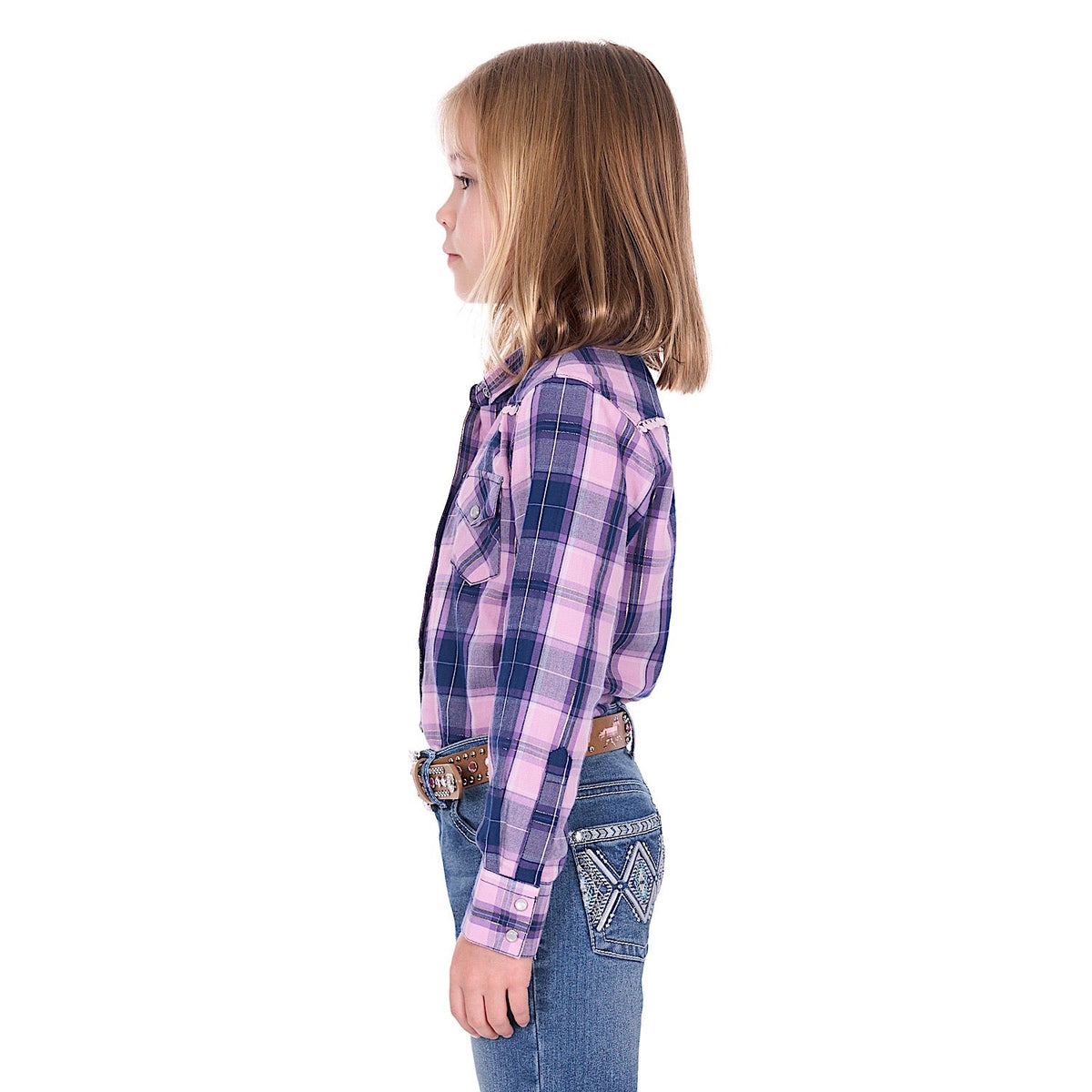 Pure Western Girl’s Arleen Shirt - Pink/Navy