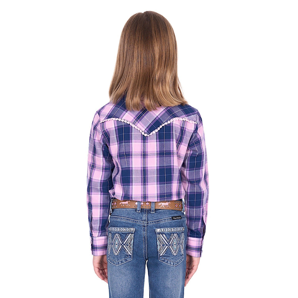 Pure Western Girl’s Arleen Shirt - Pink/Navy
