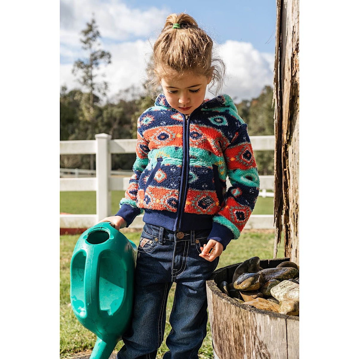 Pure Western Girl’s Cailan Zip Up Hoodie-Navy/Multi