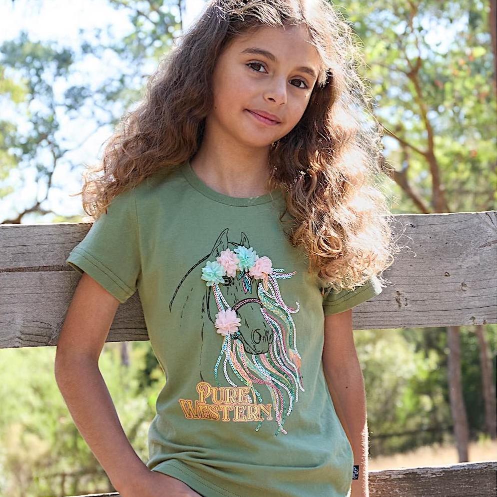 Pure Western Girl’s Camilla Tee Green