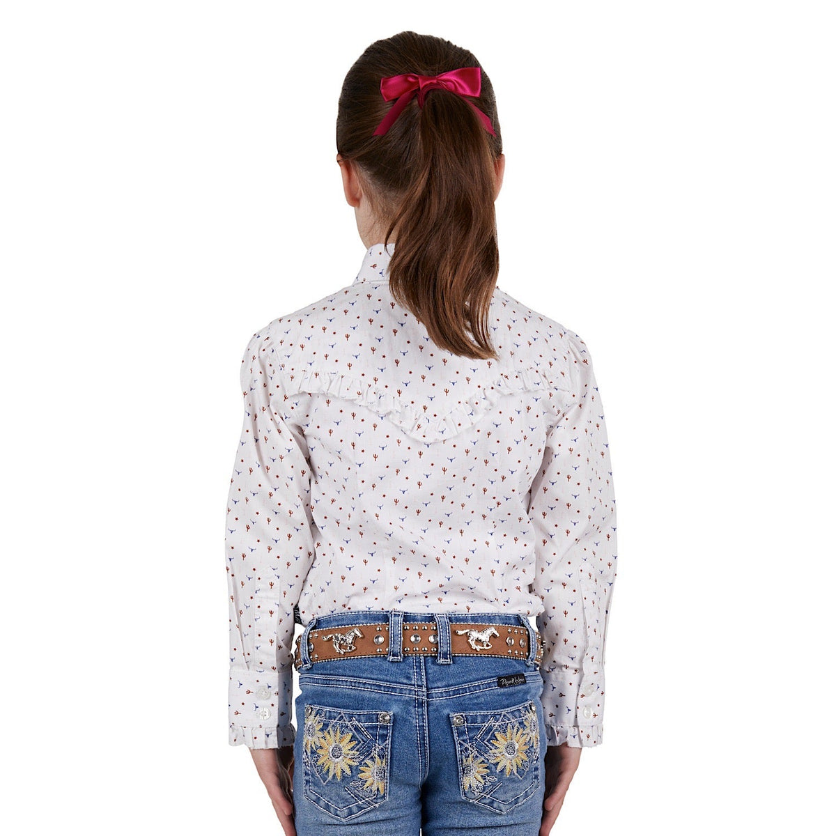 Pure Western Girls Clara Print Western L/S Shirt Ivory