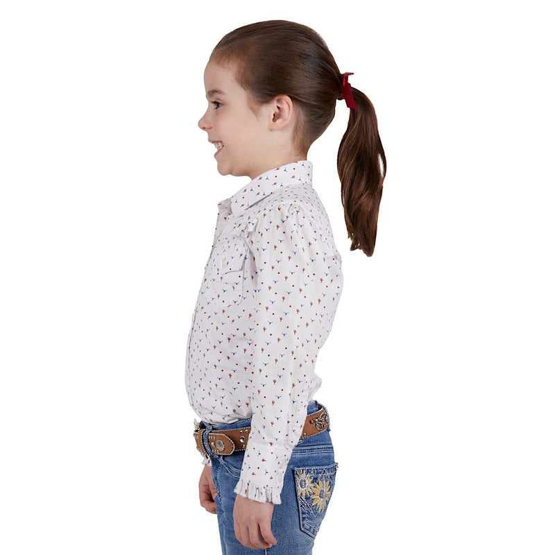 Pure Western Girls Clara Print Western L/S Shirt Ivory