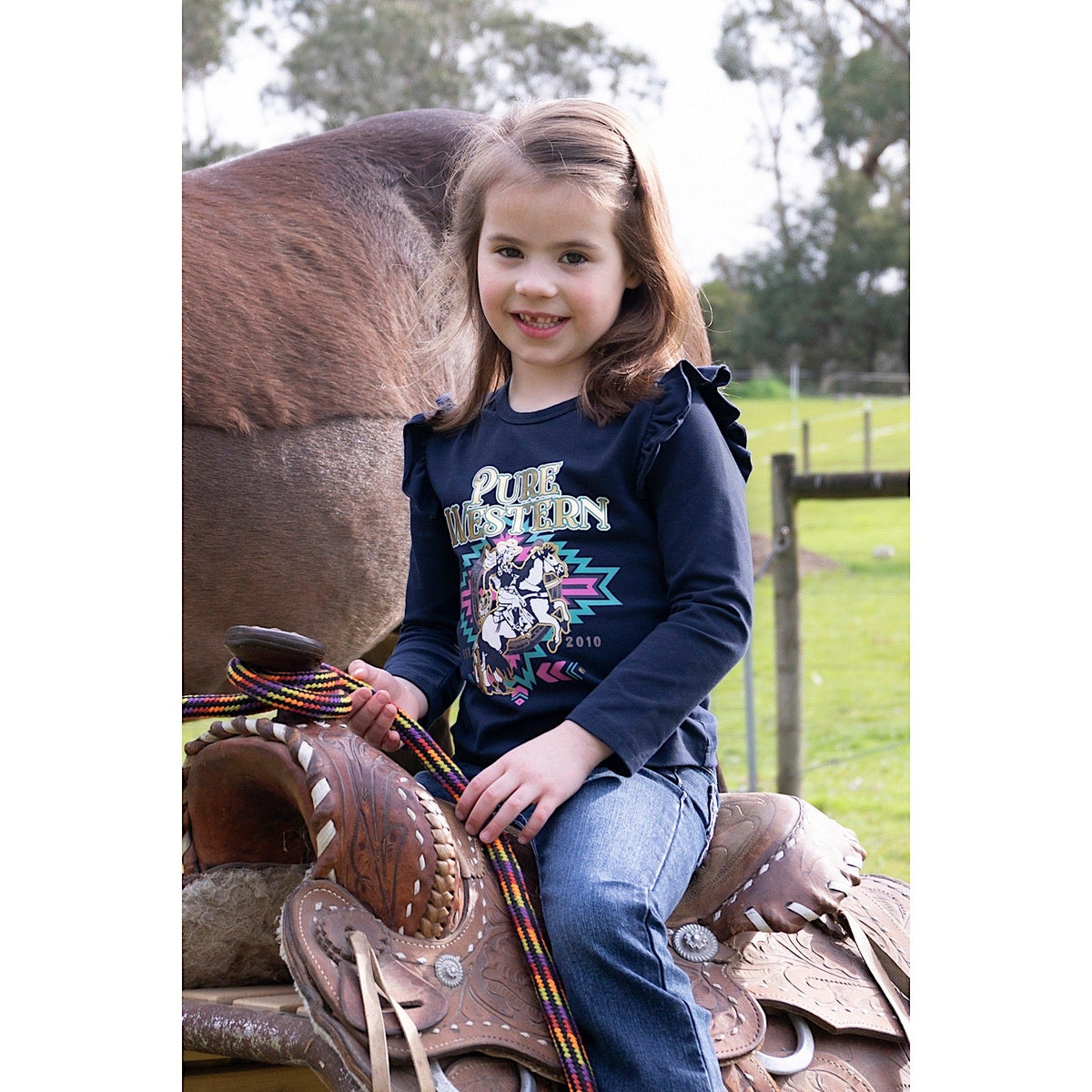 Pure Western Girls Emma Frill Long Sleeve Tee Navy