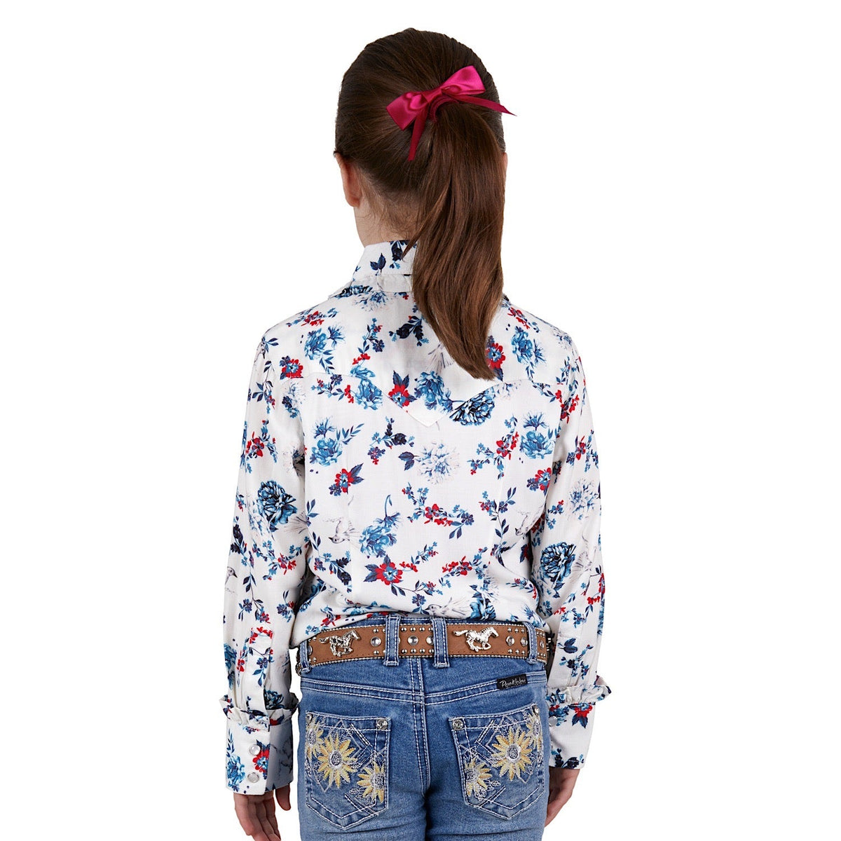 Pure Western Girls Flora Print Western L/S Shirt Egret/Multi