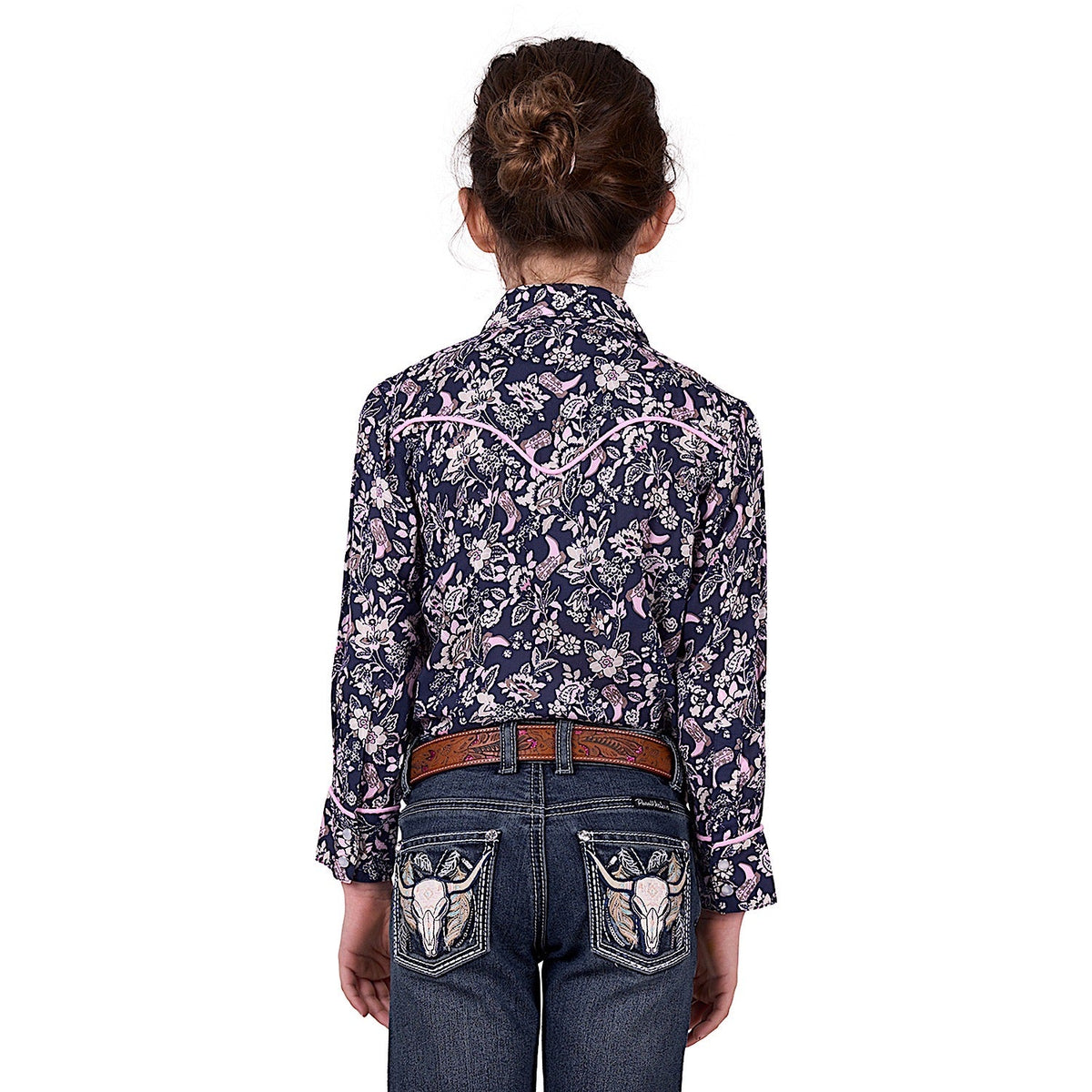 Pure Western Girl’s Hannah Print Western Shirt - Navy