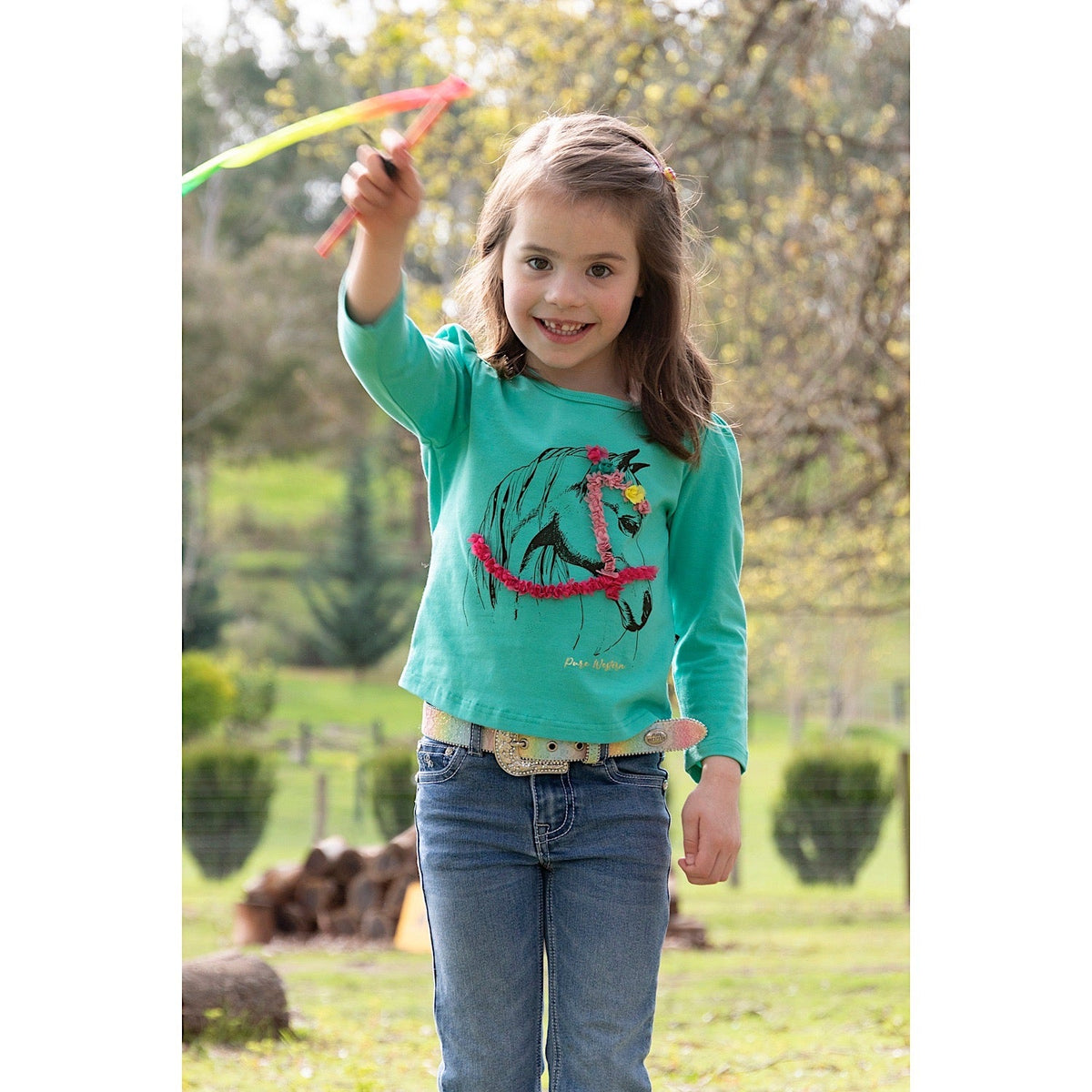Pure Western Girls Iva Long Sleeve Tee Green