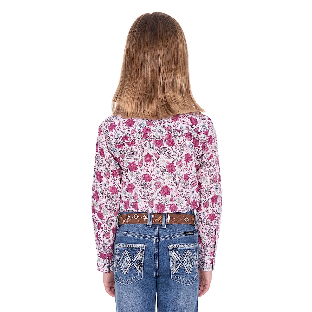 Pure Western Girl’s Marsha Shirt - White/Pink