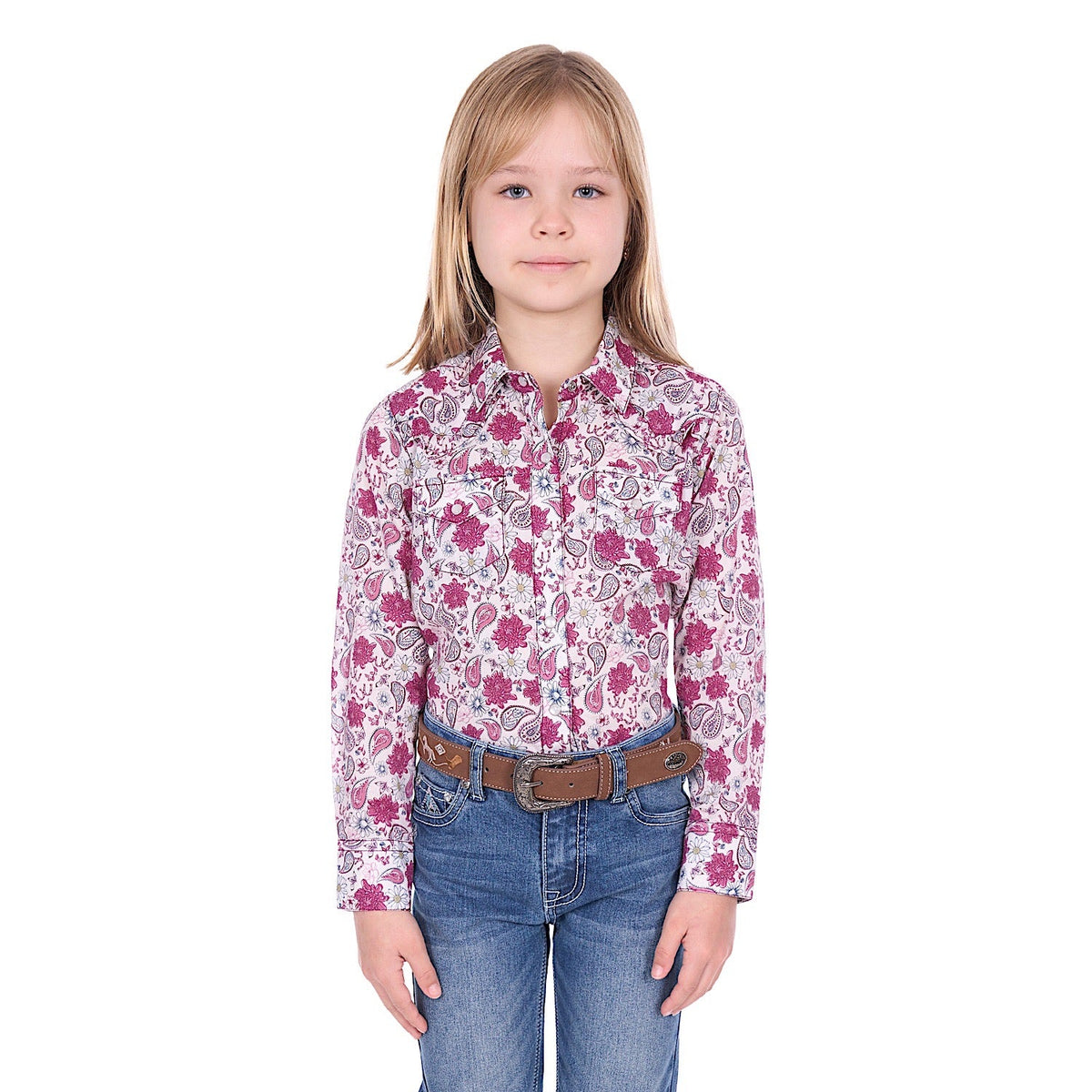 Pure Western Girl’s Marsha Shirt - White/Pink
