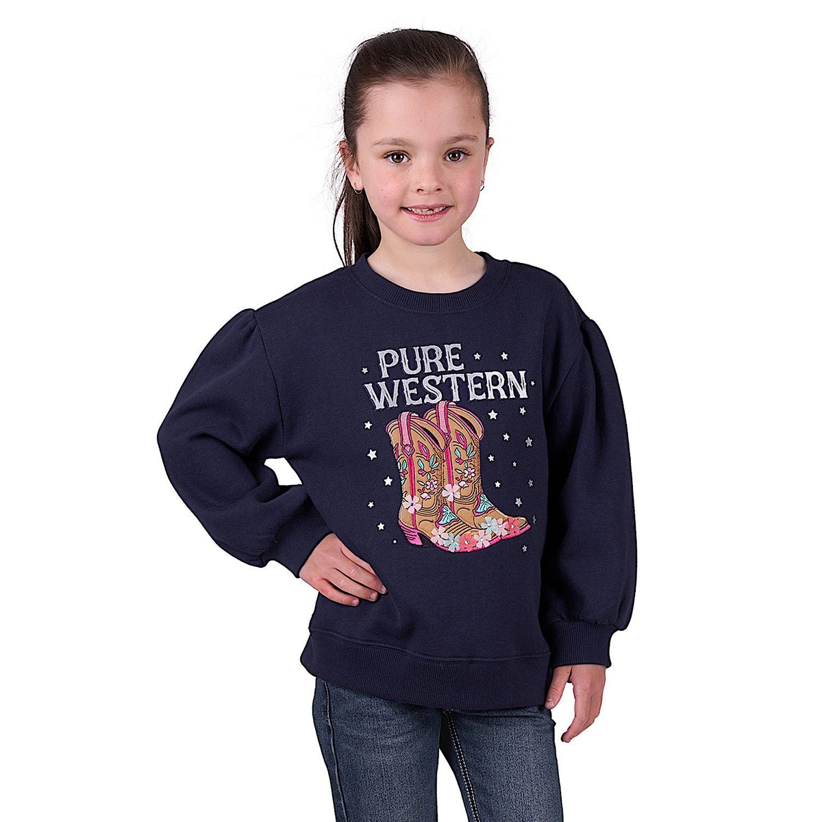Pure Western Girl’s Sienna Crew - Navy