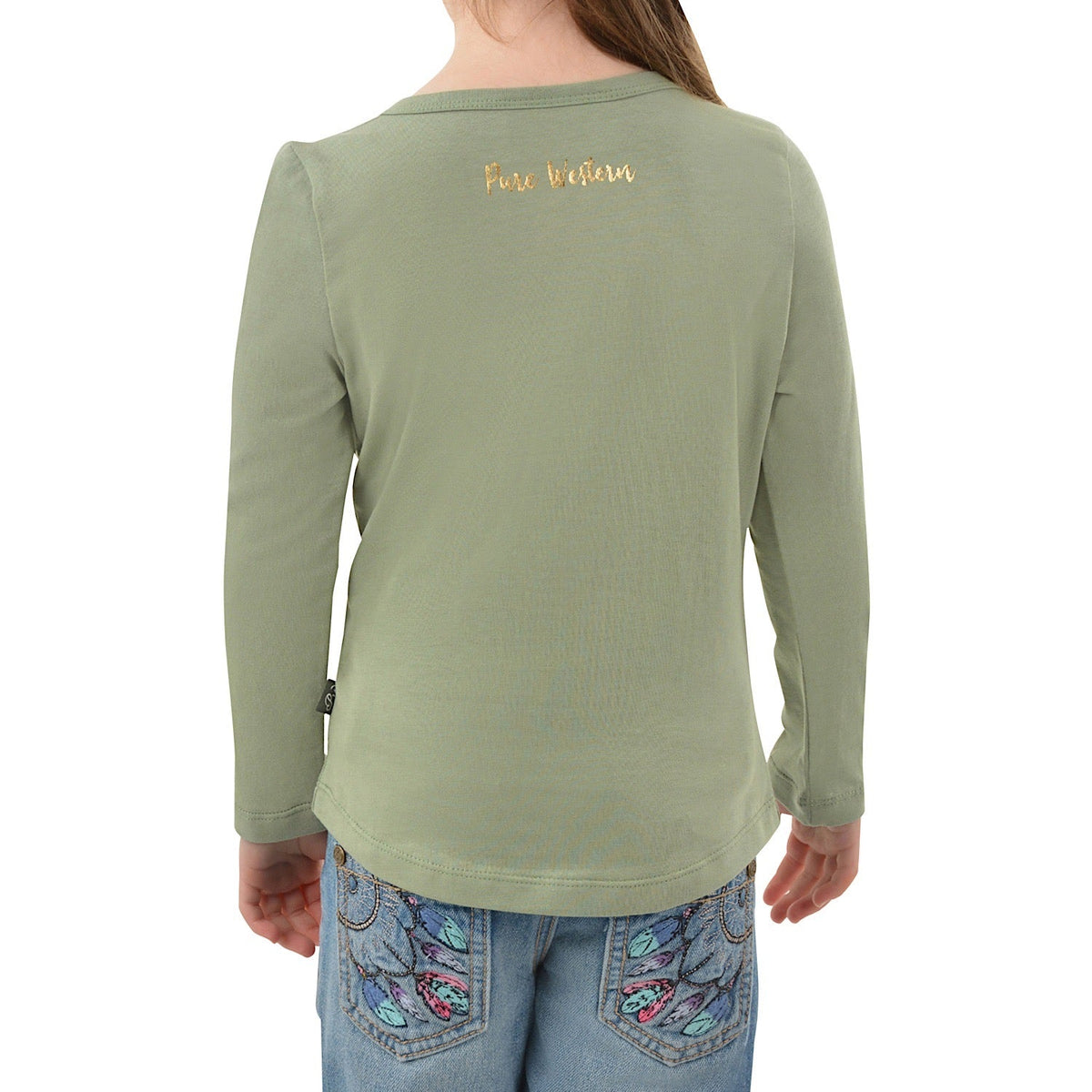 Pure Western Girl’s Spike Long Sleeve Tee -Moss