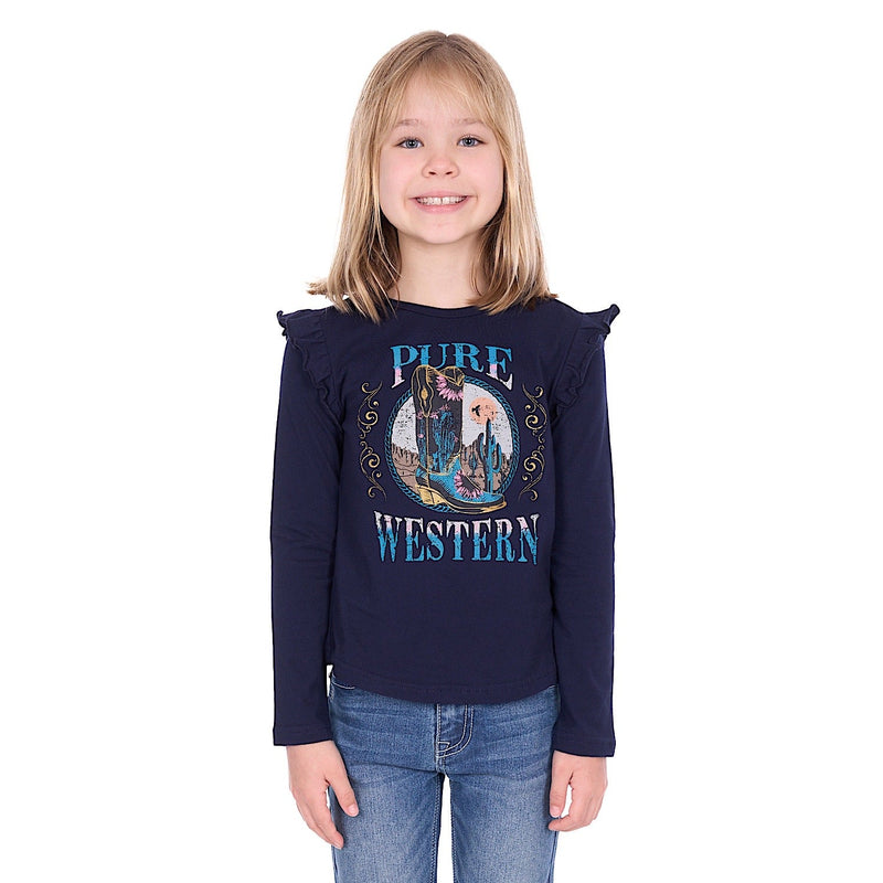 Pure Western Girl’s Trinity Long Sleeve T-Shirt - Navy