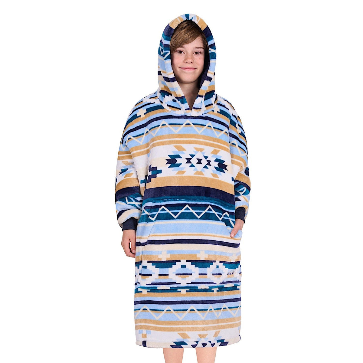 Pure Western Kids Aztec Snuggle Hoodie - Natural/Blue