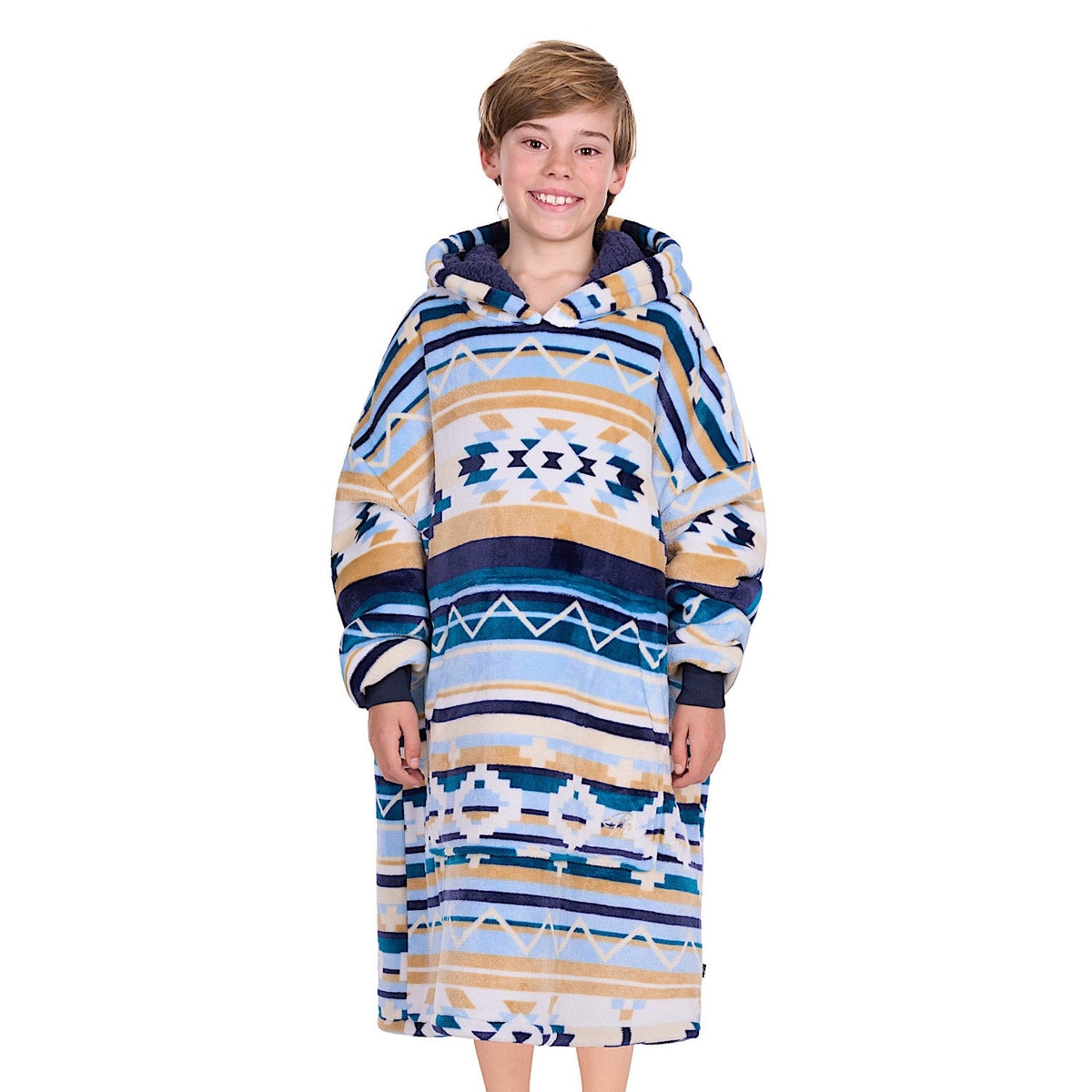 Pure Western Kids Aztec Snuggle Hoodie - Natural/Blue