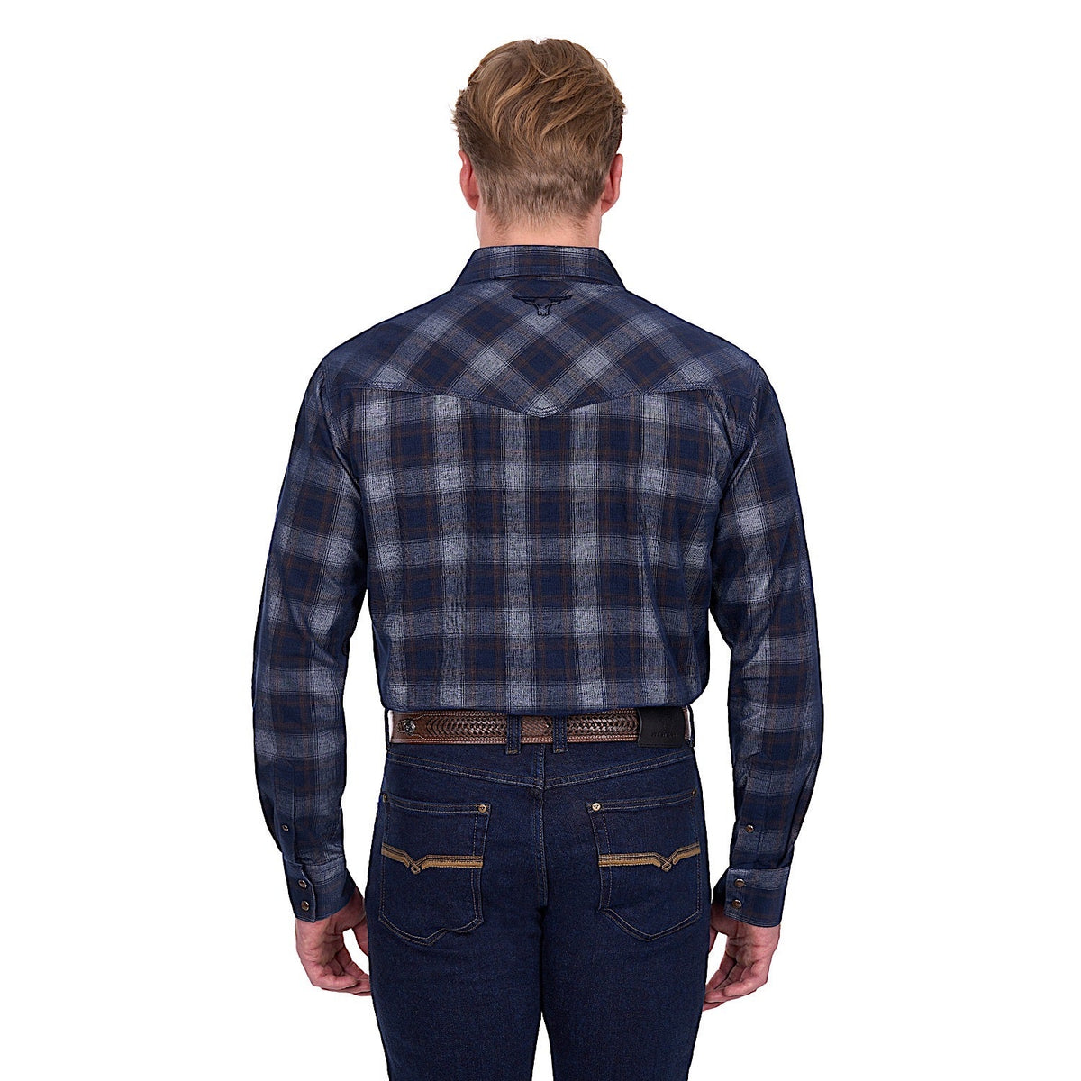 Pure Western Men’s Harley Shirt - Navy/Tan