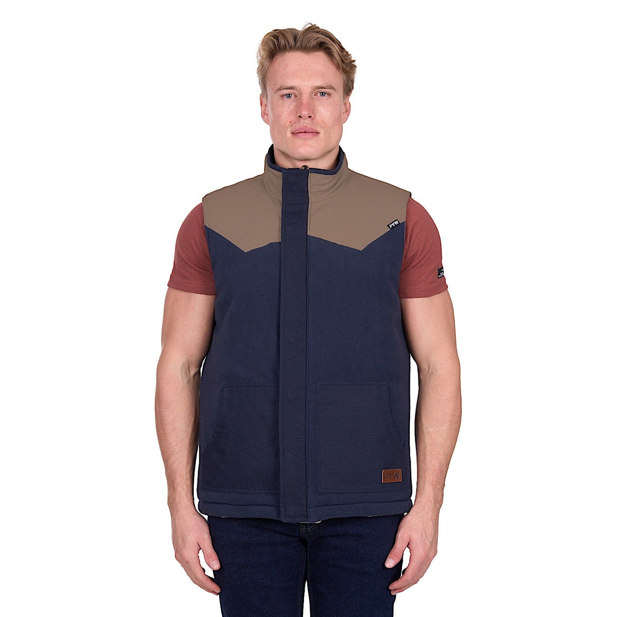 Pure Western Men’s Jamie Reversible Vest - Stone/Navy