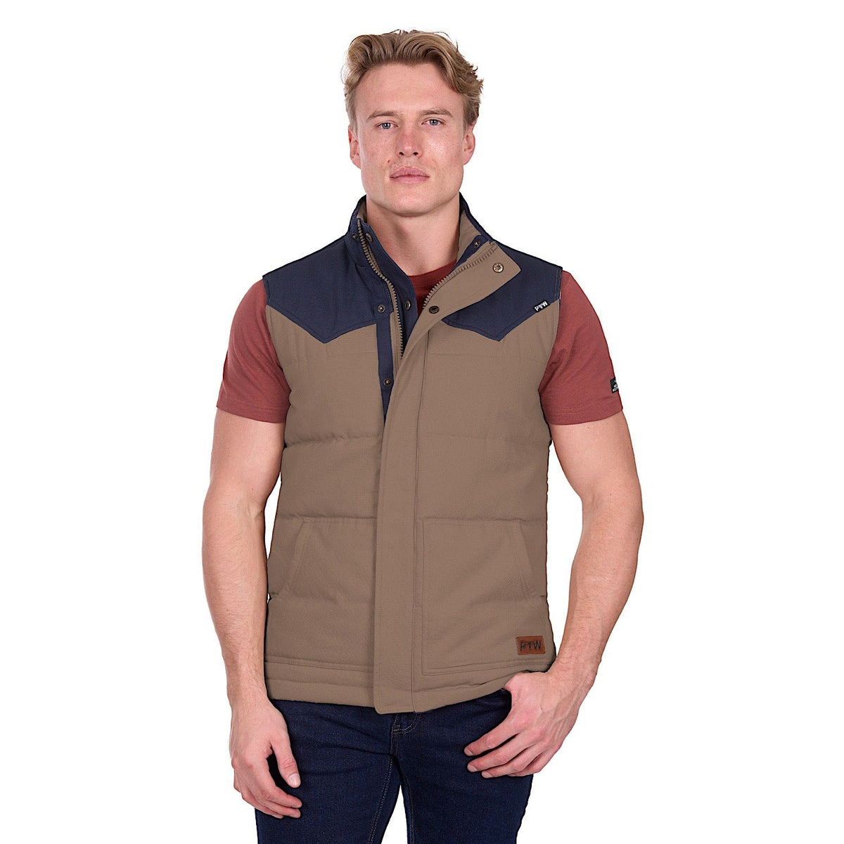 Pure Western Men’s Jamie Reversible Vest - Stone/Navy