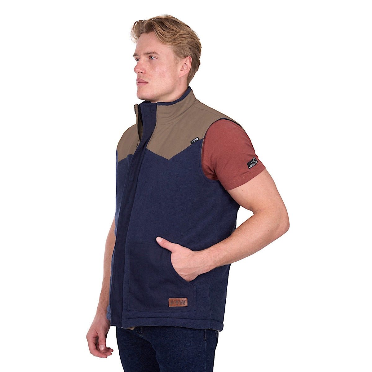 Pure Western Men’s Jamie Reversible Vest - Stone/Navy
