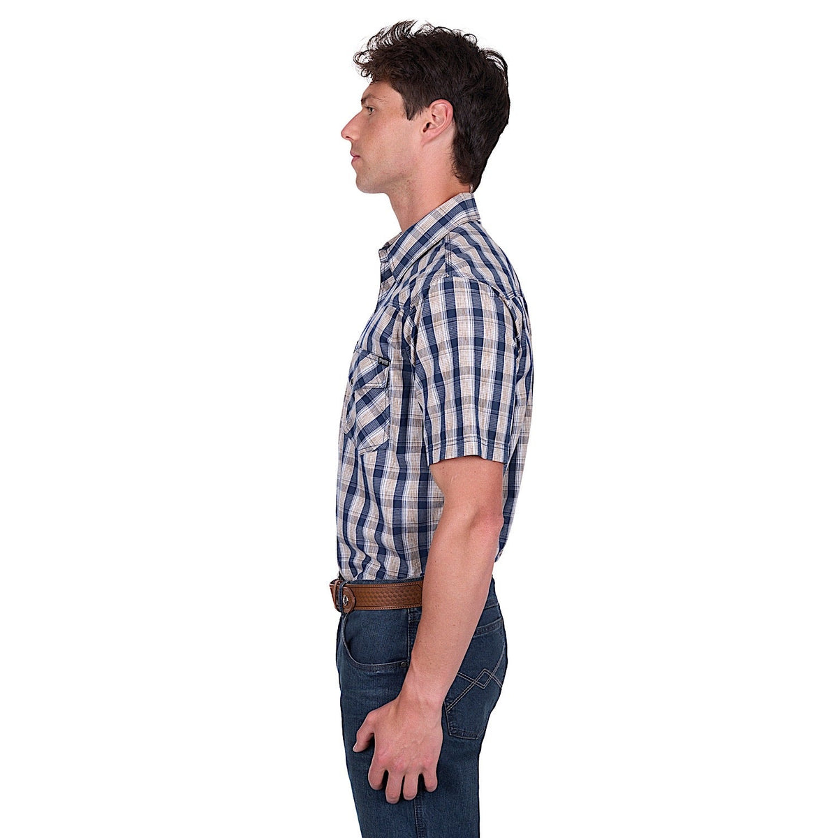Pure Western Men’s Peter Short Sleeve Shirt - Navy/Tan