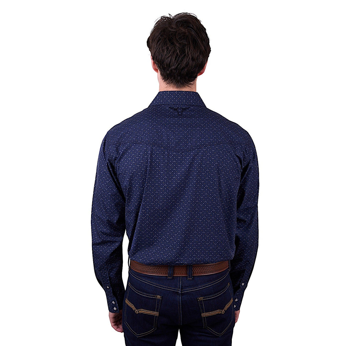 Pure Western Men’s Ross Print Western Shirt - Navy
