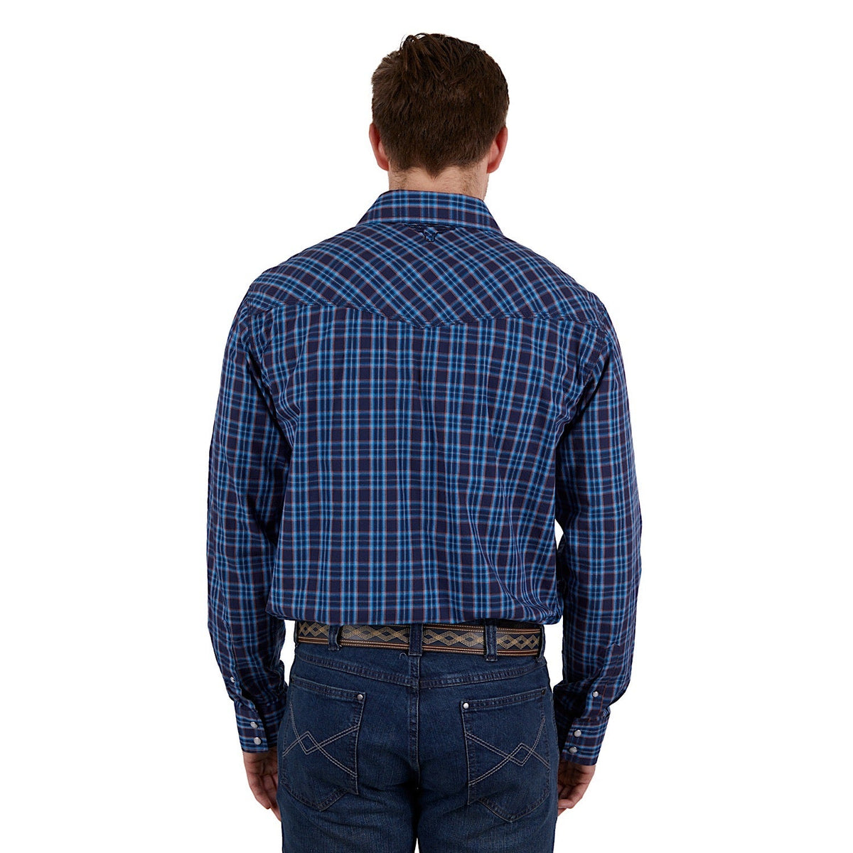 Pure Western Mens Rowan Check Western L/S Shirt Navy/Red