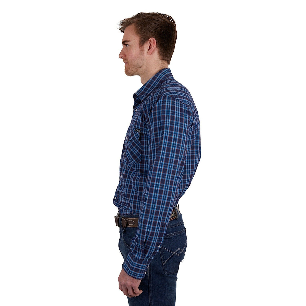 Pure Western Mens Rowan Check Western L/S Shirt Navy/Red