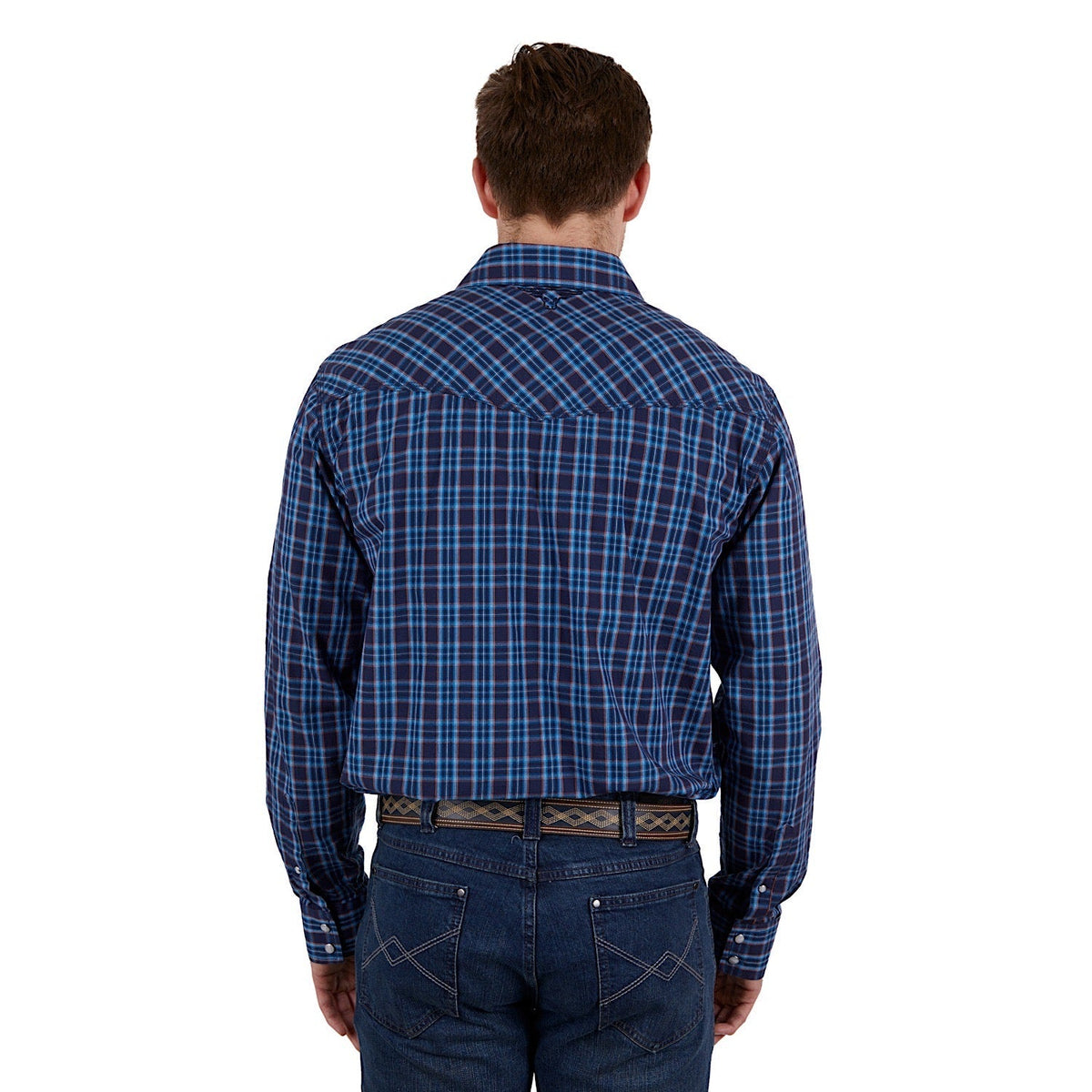 Pure Western Mens Rowan Check Western L/S Shirt Navy/Red