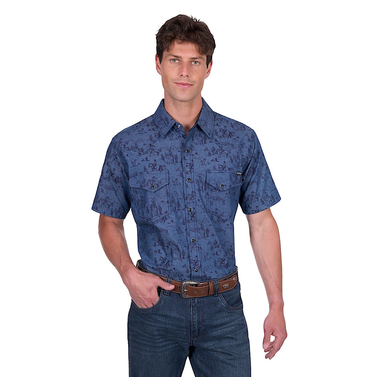 Pure Western Men’s Travis Short Sleeve Shirt - Chambray