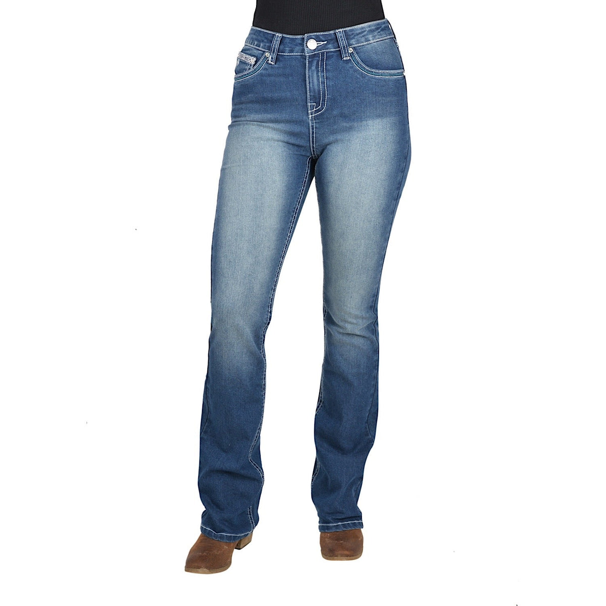 Pure Western Women’s Abbi High Waisted Jean 34’’ Leg True Blue