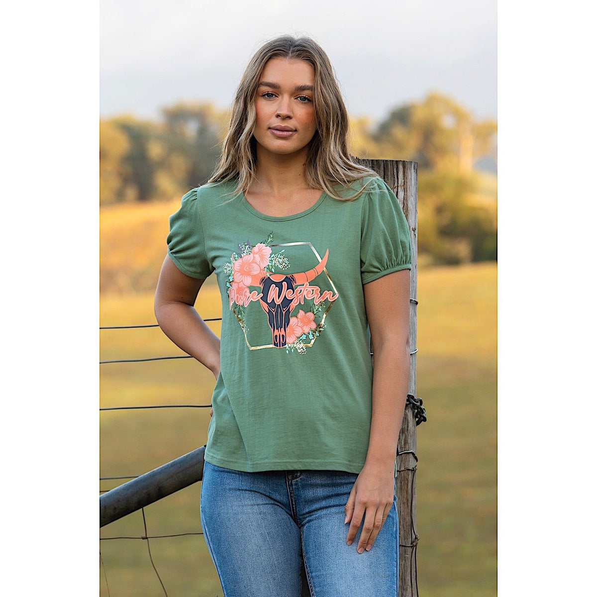 Pure Western Womens Almy Tee-Moss