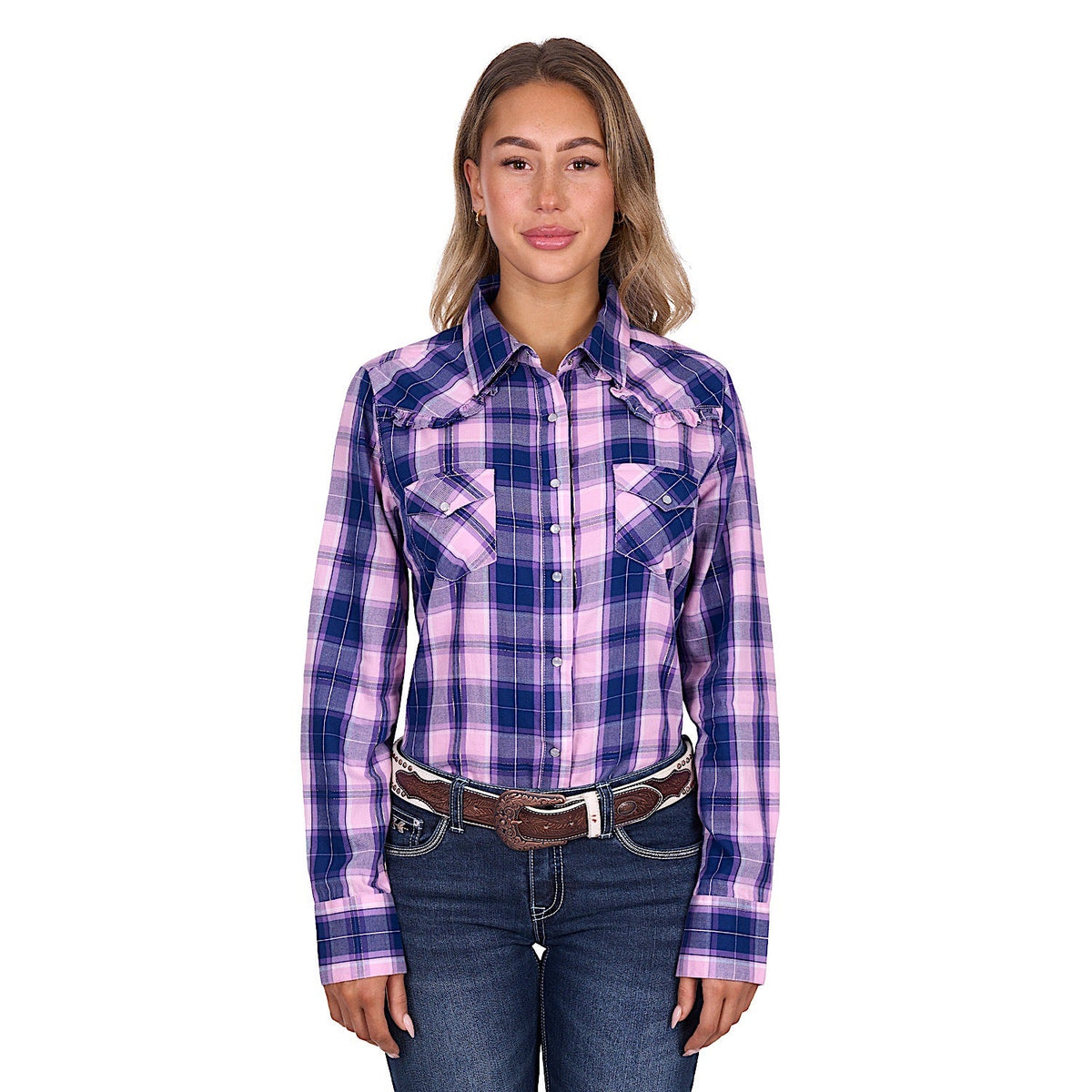 Pure Western Women’s Arleen Shirt - Pink/Navy Check