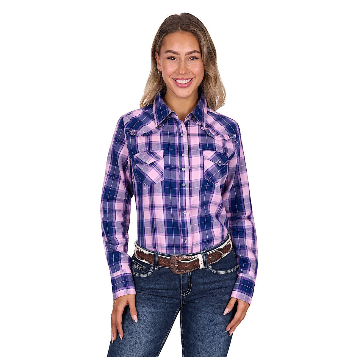 Pure Western Women’s Arleen Shirt - Pink/Navy Check