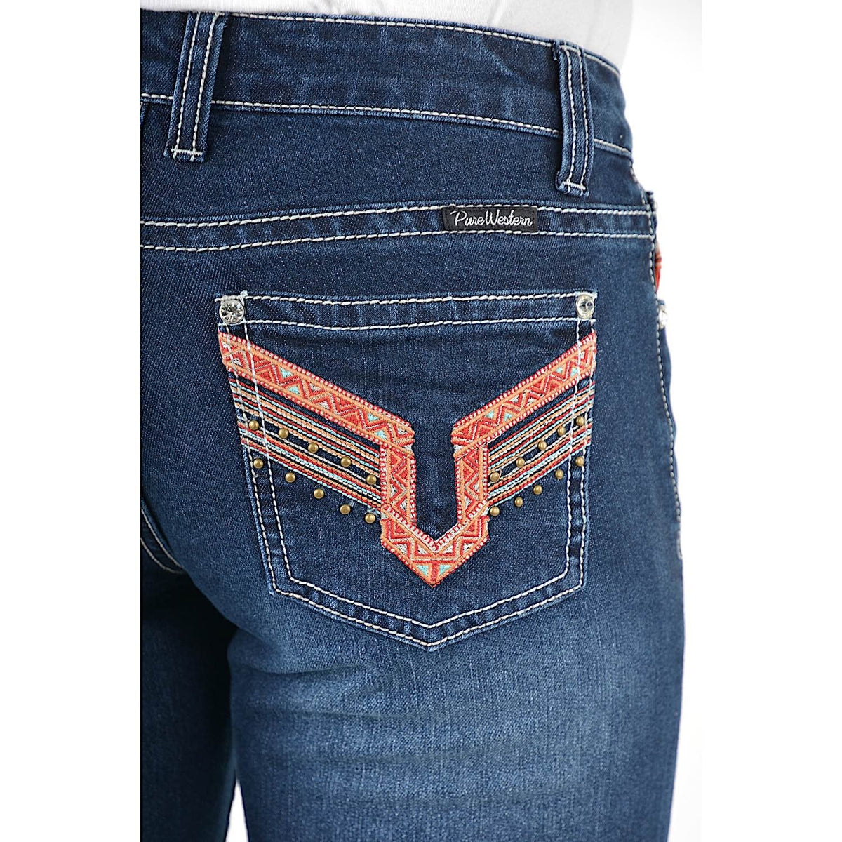 Pure Western Womens Aztec Boot Cut Jean - 34 Leg-Darkest Night